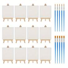 12PCS 10X10Cm Mini Canvas Art Boards & Easels & Brushes Sets Canvases Boards,Back To School,School Supplies - White - View 1