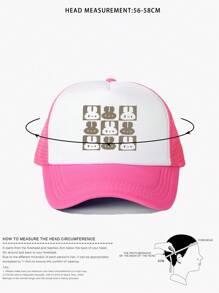 1 pieza Gorra de béisbol de malla con estampado de conejito de Pascua para hombres, ajustable, para uso en exteriores, protección solar, adecuada para viajes de primavera/otoño, playa, jóvenes, estilo Y2K, gorra de camionero de red