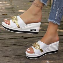 Women's White Sandals, Ladies High Heel Slippers, White Simple Vacation Style Sandals, Lightweight Polyurethane Women's Shoes, Thick Bottom British Style Fashion Women Slippers, Suitable For All Season Platform Slippers, Mother's Day Gift Shoes Mommy Shoes