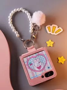 兼容三星 Galaxy Z Flip 5 手机壳粉色时尚带挂链，可折叠屏幕保护膜手机壳 Galaxy Z Flip 6