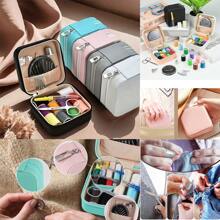 1 pieza Mini kit de costura para viajeros, kit de costura, kit de costura pequeño para principiantes, con caja con cremallera para punto de cruz - Juego completo de costura a mano DIY adecuado para viajes y uso doméstico, disponible en varios colores