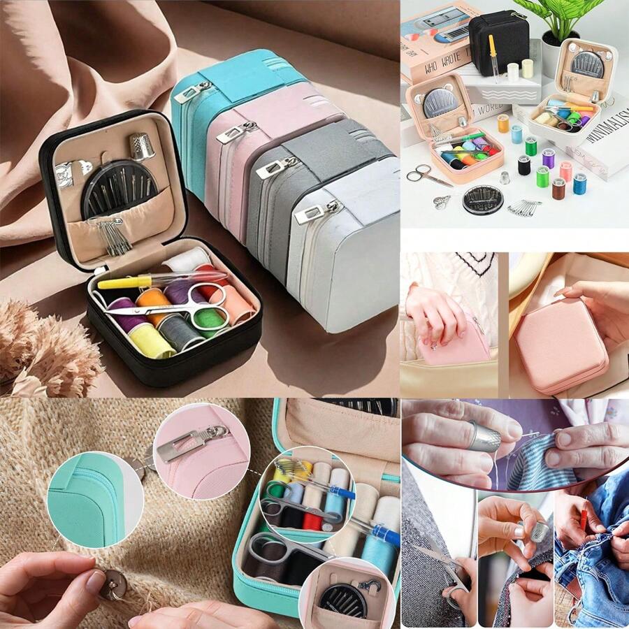 1 pieza Mini kit de costura para viajeros, kit de costura, kit de costura pequeño para principiantes, con caja con cremallera para punto de cruz - Juego completo de costura a mano DIY adecuado para viajes y uso doméstico, disponible en varios colores