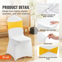 30 Set Gold & White Stretch Spandex Folding Chair Covers, Universal Fitted Chair Cover, Removable Washable Protective Slipcovers, For Wedding, Holiday, Banquet, Party, Celebration, Dining - 30 Set, Gold & White - 查看 2