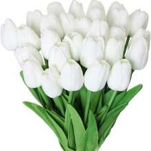 5pcs Artificial Silk Tulip Flowers With Stems And Green Leaves, Fake Flower Decor For Vases, Weddings, Parties, Kitchen, Office, Home, Bedroom, Dining Table. Latex Tulips Feel Real, Artificial Tulip Bouquet Decor For Home, Office, Wedding Easter Gifts Birthday Graduation