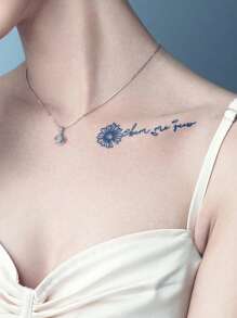 2piezas Pegatinas de Tatuaje Mágico Semipermanente de Jugo Herbal Patrón de Margarita Mariposa Palabra Frase Decoración Corporal Regalo Diario Fiesta Vacaciones 7-14 Días Sin Desvanecimiento Sin Reflejo Muñeca Hombro Cuello Clavícula Brazo Pegatinas de Tatuaje Temporal Corporal - Azul - Ver 3