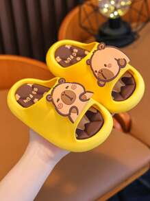 1 双儿童夏季 PVC 室内拖鞋，带有可爱的动物水豚图案 - 黃色 - 查看 4