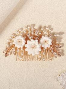 1pc European & American Polymer Clay Flowers Decor Hair Comb, For Weddings & Parties