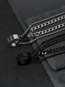 4pcs Men Casual Fashion Stainless Steel Ring, Necklace, And Bracelet Jewelry Set