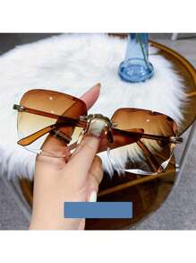 نظارات موضة نسائية بدون حافة مربعة الشكل، نظارات الموضة للرجال والنساء لفصل الصيف والسفر (لا يتضمن علبة النظارات) للعطلات الشاطئية والخارجية والسفر