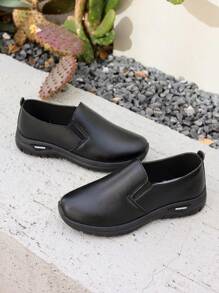 New Women's Black Casual Slip-On Loafers, Comfortable Soft Sole Lightweight Sneakers, Minimalist Fashion, Suitable For Commuting And Office Wear, Lightweight And Comfortable For Long Standing, Versatile Casual Work Shoes