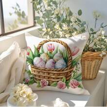 1 件复活节篮子郁金香印花靠垫套，柔软桃色天鹅绒面料，45*45 厘米枕套，室内装饰派对装饰，装饰枕套礼物 - 彩色 - 查看 5