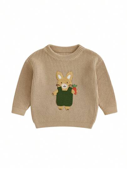 Suéter informal con bordado de conejito de Pascua para bebé, niña y niño, ropa de abrigo para niño pequeño