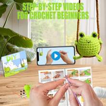 DIY Swing Frog Crochet Kit For Beginners, Amigurumi Stuffed Animals - Gift Animal Crochet Starter Kit All-In-One Complete Crochet Kit Learn To Crochet Sets With Instructions And Step By Step Video Tutorials For Adults Cute Animal Doll DIY Crafts For Home Decor - Green - View 3