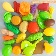25pcs/Set Random Kitchen Vegetable & Fruit Learning Cutting Play Set, Educational Toy Gift For Young Children, Suitable For Girls And Boys, Great For Christmas Or Holiday