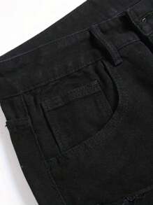 Men's Elastic Patched Cat Whisker Distressed Slim Fit Flared Jeans, Emo Style - Black - View 3