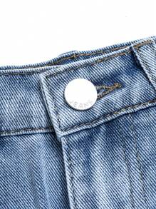 Young Girl Cute Denim Hip-Covering Skirt With Fringe Hem, Adjustable Waistband, Lining