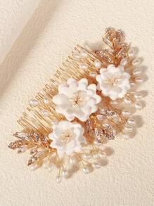 1pc European & American Polymer Clay Flowers Decor Hair Comb, For Weddings & Parties