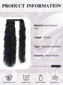 Extensiones de cabello en cola de caballo negras, extensión de cola de caballo con clip, envoltura alrededor de una cola de caballo larga y ondulada de 22 pulgadas de cabello sintético para niñas y mujeres - Negro - Ver 4