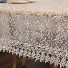 Mantel rectangular de color liso de poliéster estilo europeo con bordado floral pequeño de encaje, mantel bordado transparente de color liso, elegante, adecuado para todo tipo de mesas de comedor, para bodas, cenas, fiestas de verano al aire libre, toallas para piano, decoración de tocador, decoración de pared colgante, mantel para picnic