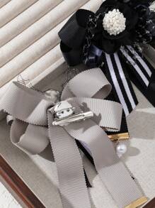 1pc Elegant Style Lace Embroidery Pearl Big Bow Fabric Brooch, Luxurious Jewelry Brooch/Pin, Gift For Date/Everyday Wear