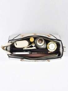 时尚纯色女士手提包，大容量多层单肩斜挎包和钱包，适合约会、聚会、办公室女士、学生