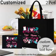 Custom Nurses-Themed 2pcs Tote & Makeup Bag Set - Lightweight, Fabric With Fixed Shoulder Strap For Shopping, Travel & Beach,Multifunction,Versatile,Large Capacity,Lightweight,Functional,Practical,All-Purpose,Colorful,Cute,Adorable,Contracted,Funny,Kawaii,Y2K,Minimalist,Commuting,Business Casual,Basics,Custom,Personalized,Unique,Customized,Ideal Gifts For Him,Ideal Gifts For Her,Her,Boyfriend,Girlfriend,Family,Friends,For Anniversaries,For Birthdays,For Holiday/ Vacation,For Outdoors/Outings/Travel/Hiking/Stadium/Sports/Climbing,For Business/Commute/Work/Office,Travel