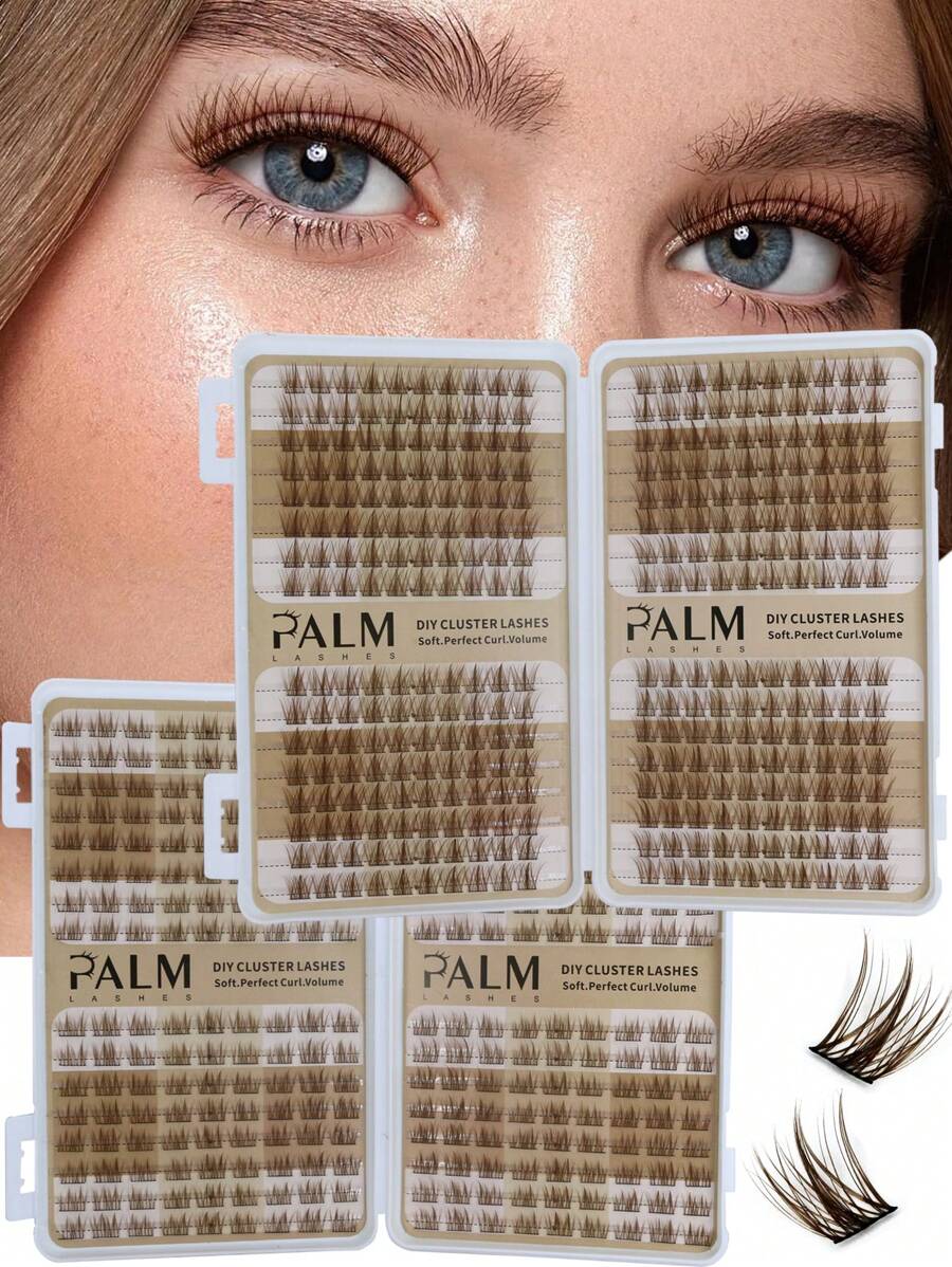 PALM LASHES 320/288 Stücke braune Wimpern, braune Wimpernbüschel C-Locke, Sonnenblumen Einzelwimpernbüschel 8-11mm gemischt, DIY-Wimpernbüschel, weiche Volumen Einzelwimpernverlängerungen, leicht anzubringende Büschelwimpern - Hellbraun - C - Übersicht 1