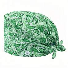 1 pieza Gorro de enfermera de alta calidad con estampado de flores de paisley coloridas, con cordón, elástico en la parte trasera y ganchos para correa lateral de máscara, adecuado para médicos, enfermeras y todo el personal de hospital, salón de belleza y veterinaria - Multicolor - Ver 15