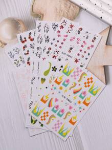 8pcs Spring Easter Flower And Grass Nail Stickers, Summer Cute Flower And Grass Butterfly Rabbit Rabbit Nail Art Stickers Decals, Cartoon Rainbow Print 3D Self-Adhesive Nail Design, Suitable For Acrylic Nails, Meniscus Supplies For Women And Girls