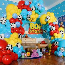 102 piezas Juego de arco de guirnalda de globos, arco de globos de látex con estampado de vaca en rojo, amarillo y azul, perfecto para decorar fiestas de cumpleaños, duchas, y fiestas con temática de dibujos animados de vaqueros