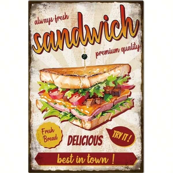 Placa de metal com sanduíche vintage e citação engraçada - perfeita para garagem, caverna do homem ou decoração de cozinha - placa de arte de parede exclusiva de 8 x 12 polegadas