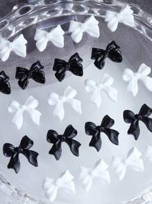 50 件黑白混色丝带蝴蝶结指甲装饰树脂混合蝴蝶结指甲装饰