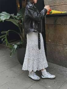 Women Lace Patchwork Long Skirt Floral Sheer Mesh See Through High Waist A-Line Midi Skirt Y2K Summer Elegant Beach Party Maxi Skirts - trắng - Xem 6