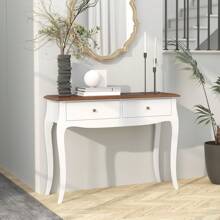 HOMCOM Mesa de Consola Mesa de Entrada con 2 Cajones Consola para Recibidor Estilo Francés para Pasillo Dormitorio Salón 100x35x76,5 cm Blanco y Marrón Oscuro - Blanco - Ver 2