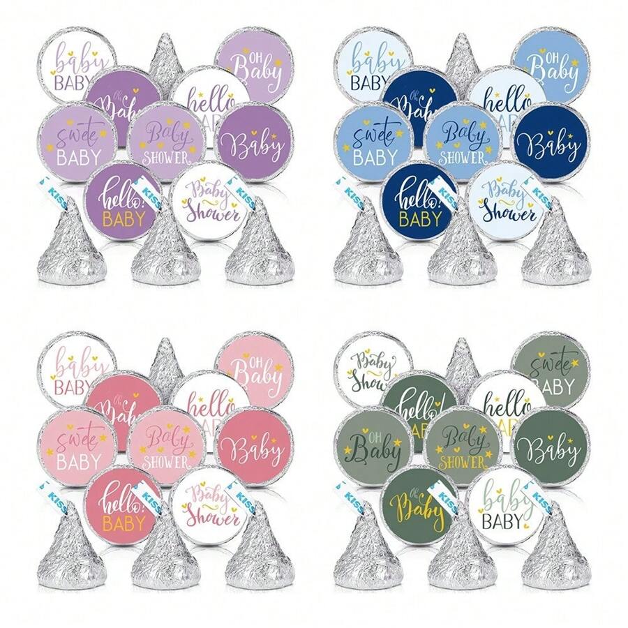45 Pieces Boy Girl Baby Shower Favors Stickers Mini Kisses Candy Stickers Chocolate Drop Labels Wrappers Little Cutie Baby Shower Decoration For Sprinkle Birthday Party(5pcs/45stickers) - Multicolor - View 1