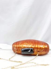 优雅的金属链肩带斜挎包，亚克力女士手拿包，礼服派对包，迷你化妆包，时尚纯色新娘手提包 - 橘色 - 查看 8