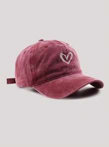 1 pieza Gorra de béisbol para mujer con lavado vintage, desgastada, bordado de corazón, gorra casual de ala curva para uso diario, parejas, vacaciones