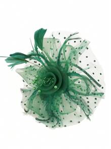 5 pièces Ensemble de fascinateurs pour femmes, chapeau pour thé, serre-tête pour le Kentucky Derby, mariage, fleur, cocktail, maille, plumes, épingle à cheveux, gant, collier