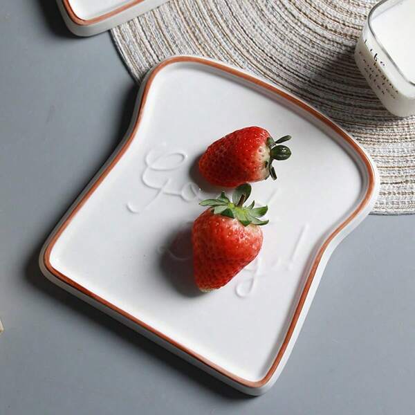 1pc Minimalist Ceramic Small Bread Dish, Creative Toast Plate, Home Dessert Snack Cake Plate, Kitchenware, Gift For Mom