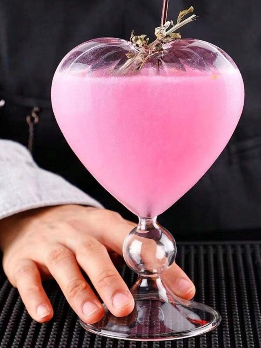 1 pieza Taza con forma de corazón de 210ml/7.1oz con pajita, vaso de vidrio para agua, bebidas, jugo, cóctel, café, verano