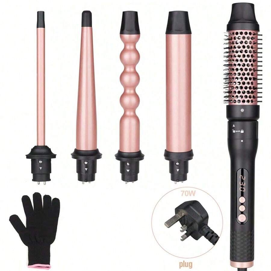 5 合 1 多功能 LCD 卷发器，支持多档温度调节，38 毫米、32 毫米、25 毫米、13 毫米、9 毫米可互换卷发筒和加热管 - 英規插(220-240V) - 查看 1