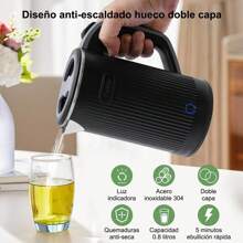 Tetera Electrica Acero Inoxidable, Hervidor de Agua Electrico Viaje Pequeño 0.8 L, 600 W, Jarra Electrica Hervir Agua Portátil, con Luz LED, Apagado Automático - Negro - Ver 4