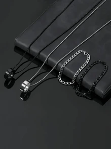 4pcs Men Casual Fashion Stainless Steel Ring, Necklace, And Bracelet Jewelry Set