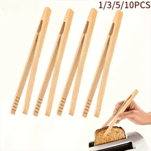 1/3/5/10pcs Reusable Bamboo Toast Tongs - 7 Inch Reusable Wooden Cooking Tongs - Ideal Kitchen Utensil For Cheese, Bacon, Biscuits, Fruit, Bread - Multicolor - View 1
