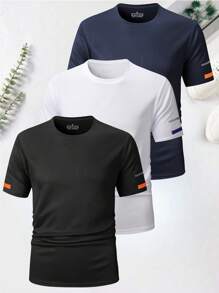 1pc Men's Sports Short Sleeve T-Shirt, Summer Moisture Wicking & Stretchy, Round Neck, Letter Print, Gym Casual Workout Top