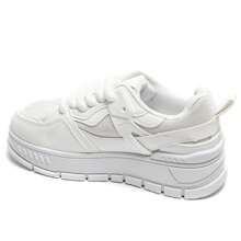 Lace-Up Chunky Sneakers With Padded Collar And Overlay Detail - White - View 3