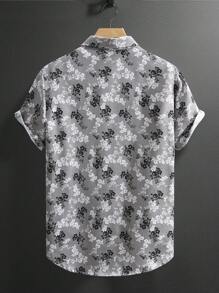 Men's Geometric Print Short Sleeve Casual Shirt, Spring/Summer - Grey - View 2