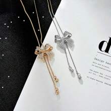 1 pieza Collar ajustable con lazo de cristales de moda - Plateado - Ver 2