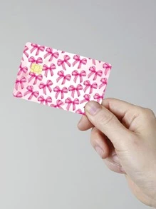 1pc Pink Bow Sticker, Colorful Bowknot PVC Cute Sticker For Debit/Credit Card, Creative Mini Name Card Skin Sticker, Art Sticker, Gift For Women,Back To School,School Supplies - Multicolor - View 4