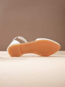 时尚女童尖头平底鞋，/青少年学生户外皮鞋，白色尖头时尚珍珠鞋，舒适休闲鞋，青少年 - 白色 - 查看 7